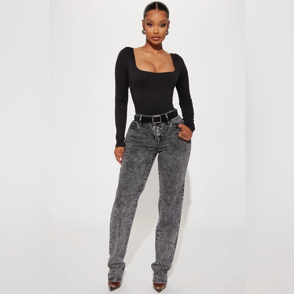 Take You There Stacked Straight Leg Jeans - Acid Wash Black - Picture 1 of 5